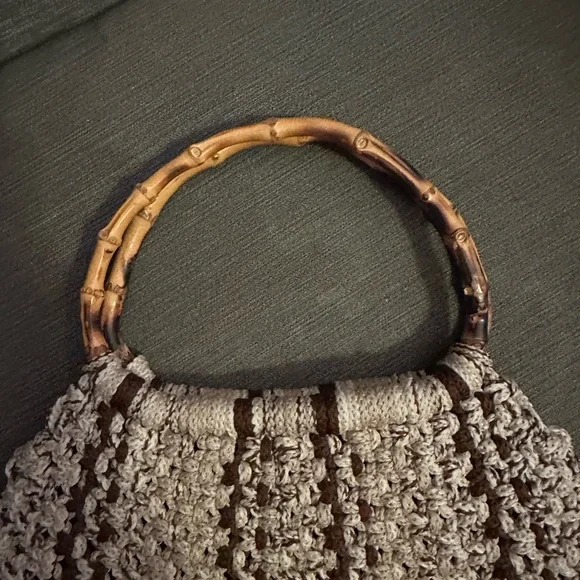 Chic Crochet Shoulder Bag with Bamboo Handle - Picture 3 of 6